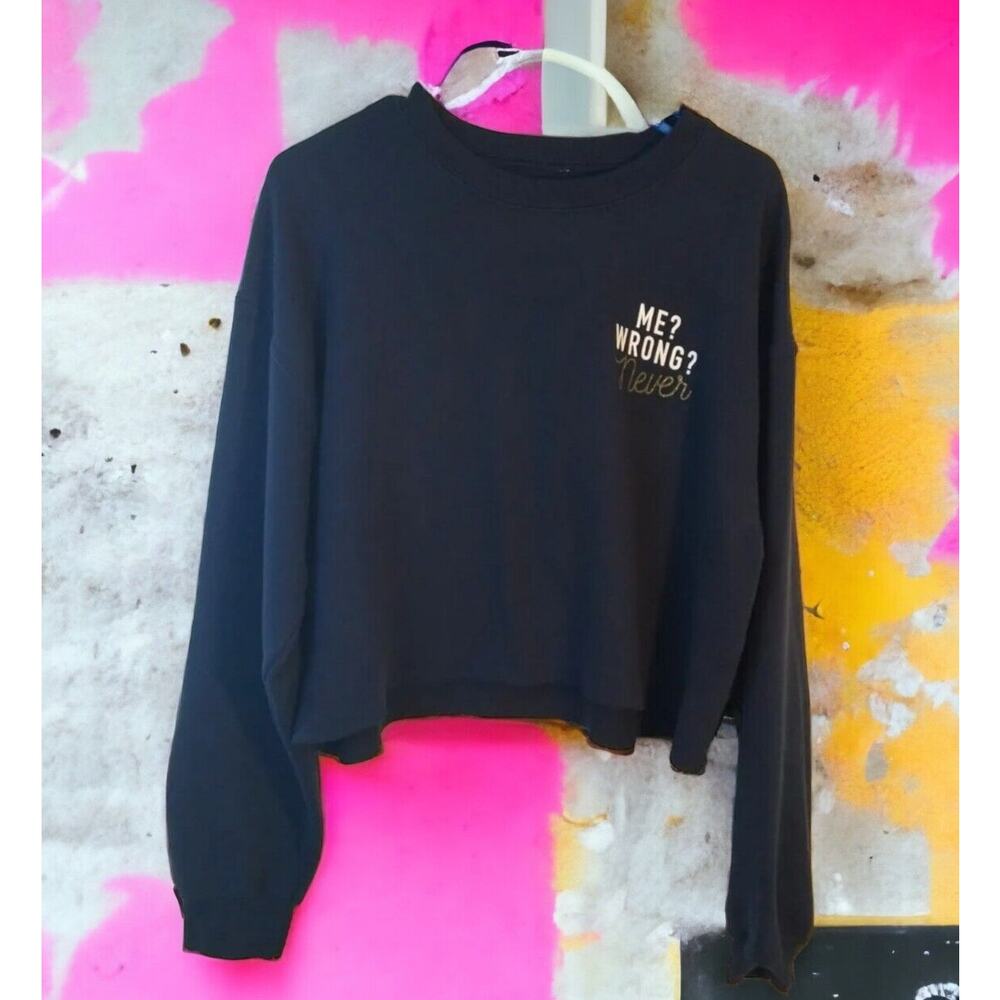 Black Cold Crush Raw Hem Crop Sweatshirt Pullover – Size Large